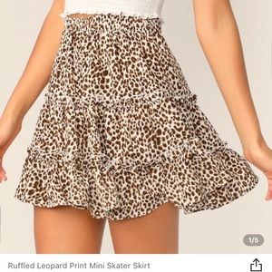 Ruffled Leopard Print Mini Skater Skirt